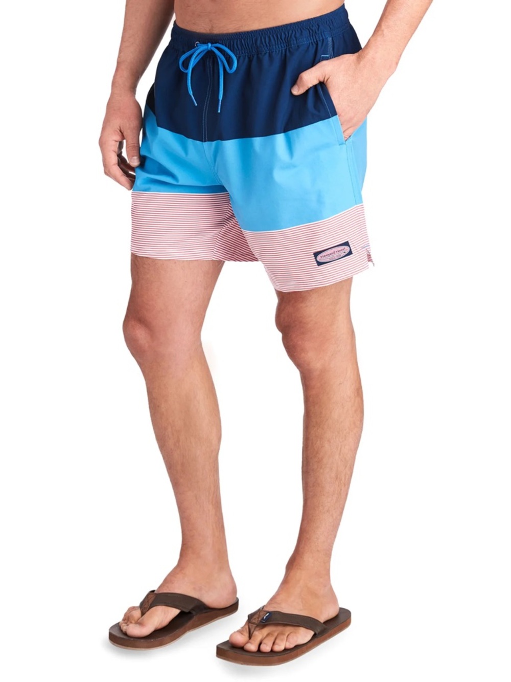 Vineyard Vines Men's Red White Blue Striped Chappy 7" Swim Trunks S